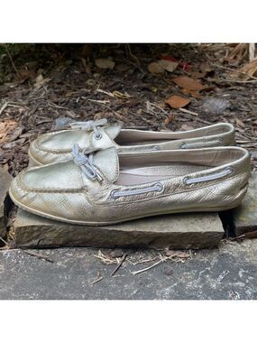Sperry Gold Boat Shoes Size 8 women Leather Loafers Classic Shoe Shimmer preppy